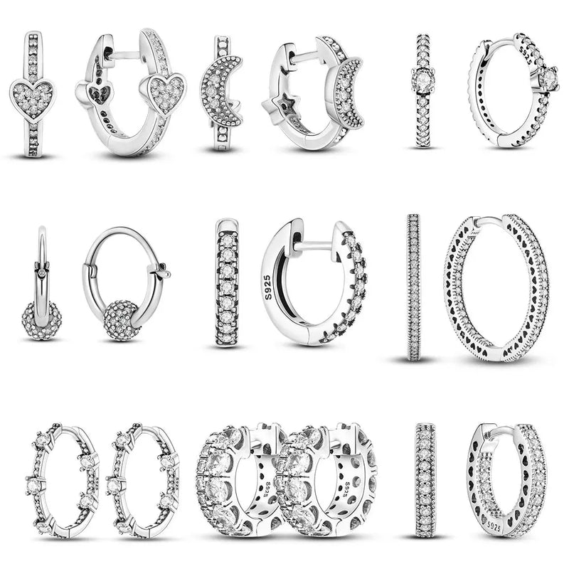 925 brincos de prata para mulheres, brinco original de mim, jóias de penas de círculo redondo, aro de zircão cz, moda tendência