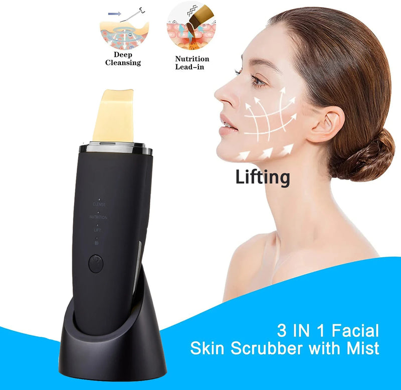 Ultrasonic Skin Scrubber, Esfoliador Facial, Cravos de Limpeza Profunda Raspador, Espátula De Limpeza De Acne, Face Lift, Skincare Tools V