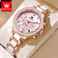 OLEVS-Relógio de luxo quartzo diamante para mulheres, espelho rombo, cronógrafo impermeável, relógios de vestido feminino, original, 9999