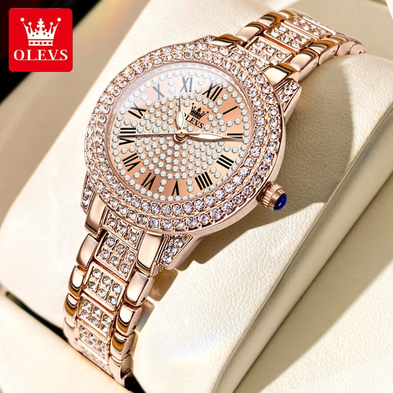 OLEVS Relógios das Mulheres Moda Original Quartzo Relógio De Pulso para Senhoras Roman Dial Deslumbrante Diamante Impermeável Luminoso Luxo Novo
