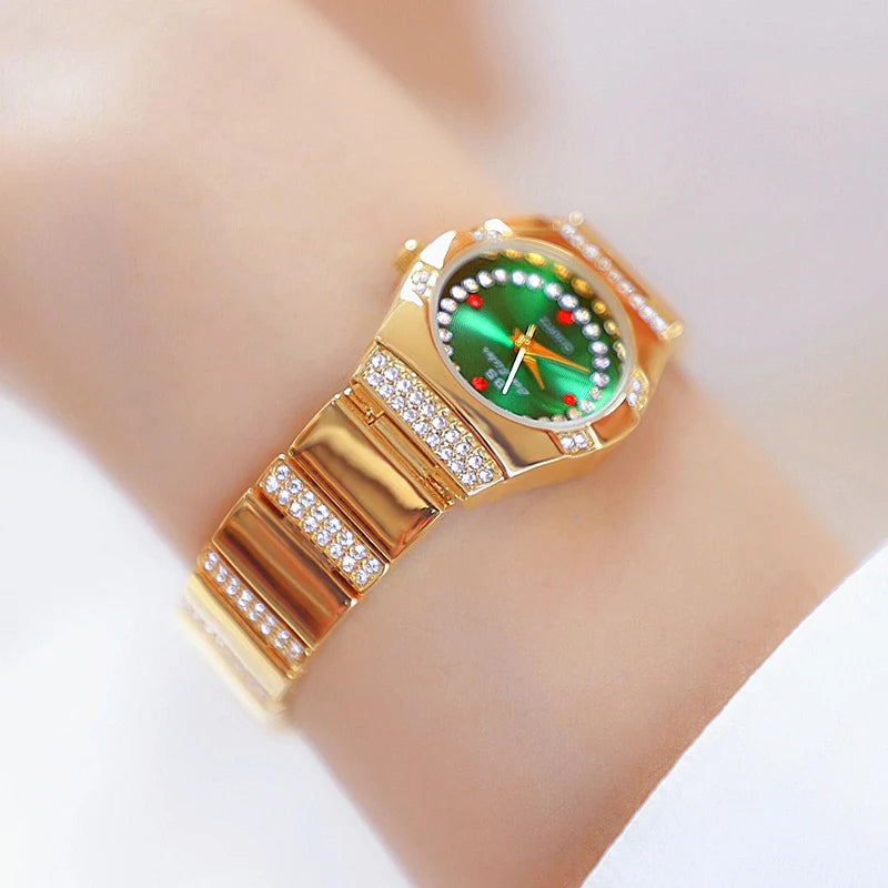 Moda Relógios Femininos Marca de Luxo Diamante Ouro Pulseira Feminina Relógio de Pulso Cristal Elegante Pequeno Mostrador Relógio Feminino Frete Grátis