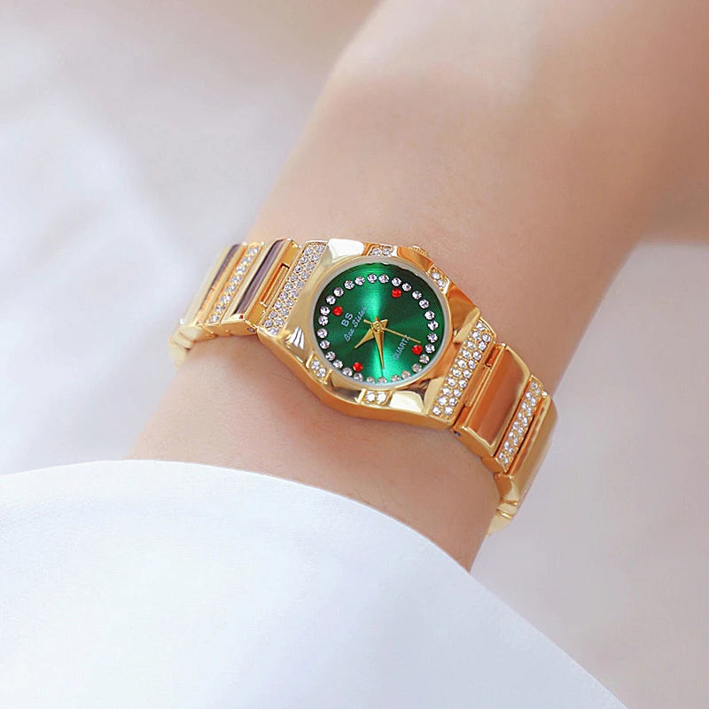 Moda Relógios Femininos Marca de Luxo Diamante Ouro Pulseira Feminina Relógio de Pulso Cristal Elegante Pequeno Mostrador Relógio Feminino Frete Grátis