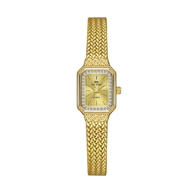 Relógio de pulso feminino simples quartzo quadrado, senhoras, relógio de prata, ouro, luxo, alta qualidade, BS Brand, 2024 relogio feminino