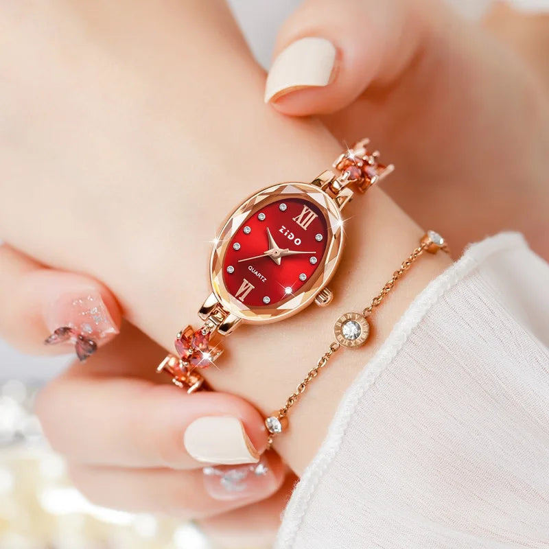 UTHAI-Relógio Feminino V22 Diamante Incrustado, Oval Quartz Bracelet Relógio De Pulso, Impermeável, Luz, Luxo, Moda, Senhoras