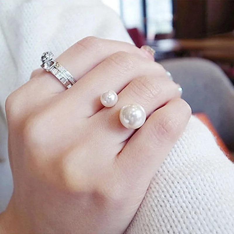 Anéis ajustáveis para mulheres, pérolas simuladas, anel de noivado, jóias de casamento, nova moda