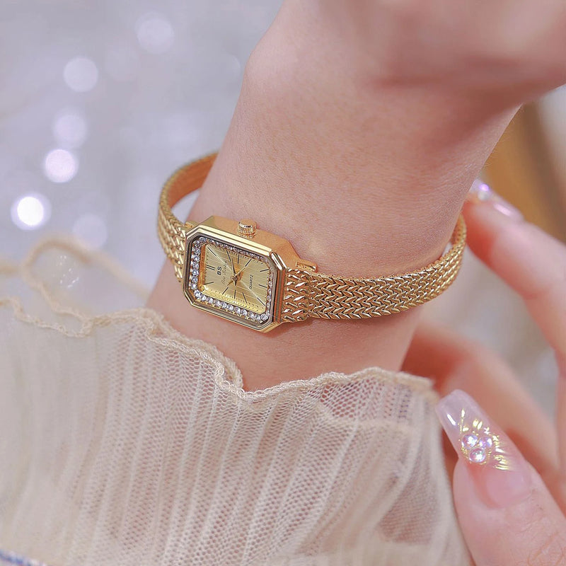 Relógio de pulso feminino simples quartzo quadrado, senhoras, relógio de prata, ouro, luxo, alta qualidade, BS Brand, 2024 relogio feminino