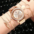 Conjunto de relógio de quartzo prateado feminino, Pulseira de luxo feminina, Relógio de pulso, Presente relógio, Vestido, Esporte, 2023