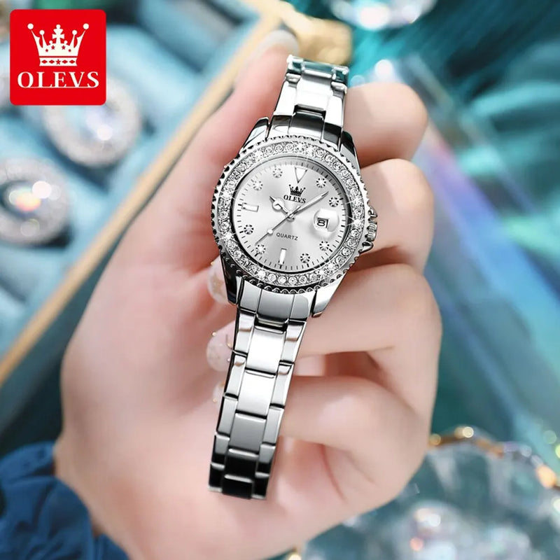 OLEVS-Relógio de quartzo feminino impermeável com diamante, senhoras elegantes relógios, relógio de pulso de aço inoxidável, moda original