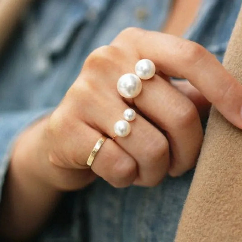 Anéis ajustáveis para mulheres, pérolas simuladas, anel de noivado, jóias de casamento, nova moda