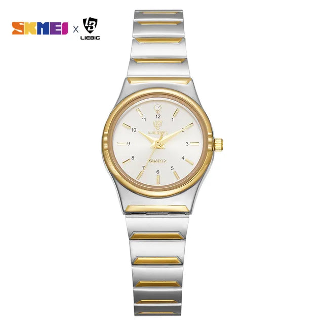 Relógio de pulso dourado em aço inoxidável para mulheres, pulseira feminina, relógio dourado, relógio de quartzo de luxo, novo