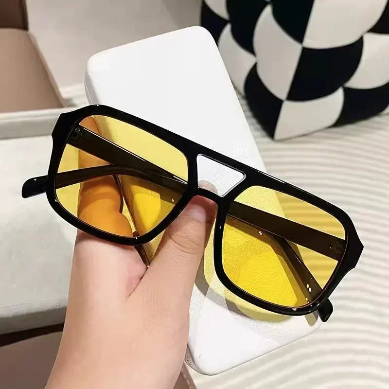 Óculos de sol quadrados vintage para mulheres, óculos de sol retrô, preto, amarelo, cores doces, moda feminina