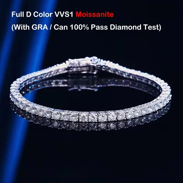 EWYA 925 Sterling Silver Moissanite Pulseira 0.1ct 3mm D VVS1 Diamante com GRA para As Mulheres Espumante Festa de Casamento Jóias Finas