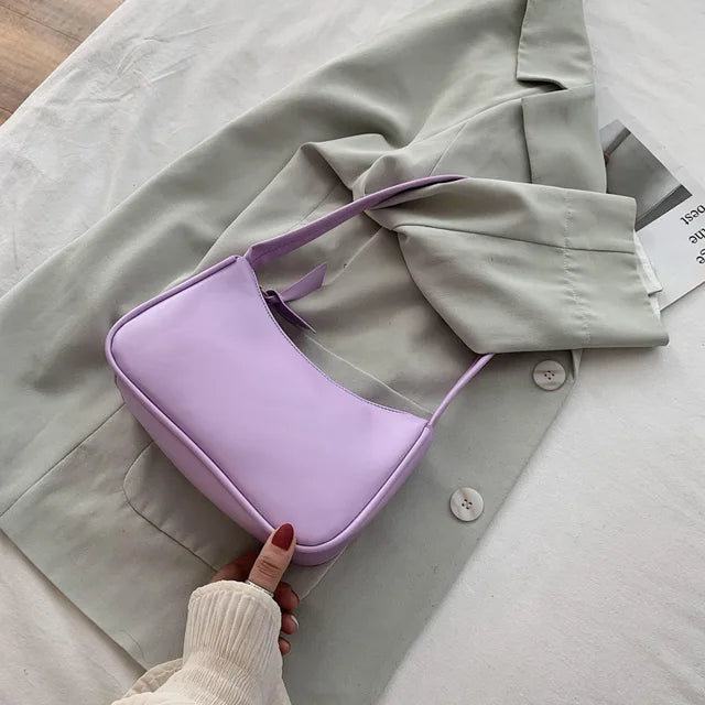 Bolsas de axilas de couro PU para mulheres, bolsas de ombro pequenas, design simples, cor sólida, axila, moda, nova