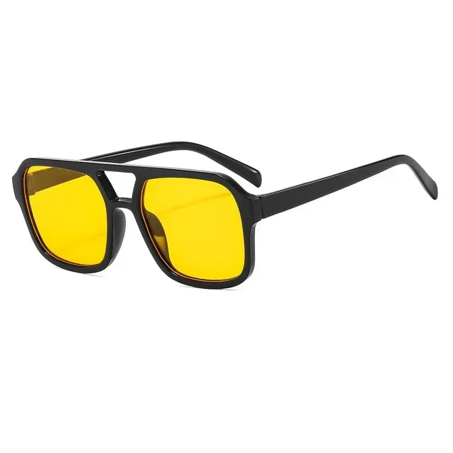 Óculos de sol quadrados vintage para mulheres, óculos de sol retrô, preto, amarelo, cores doces, moda feminina