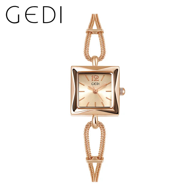 Rose Gold Square Quartz relógio de pulso para mulheres, liga corda pulseira relógios, luxo, resistência à água 30m, moda feminina