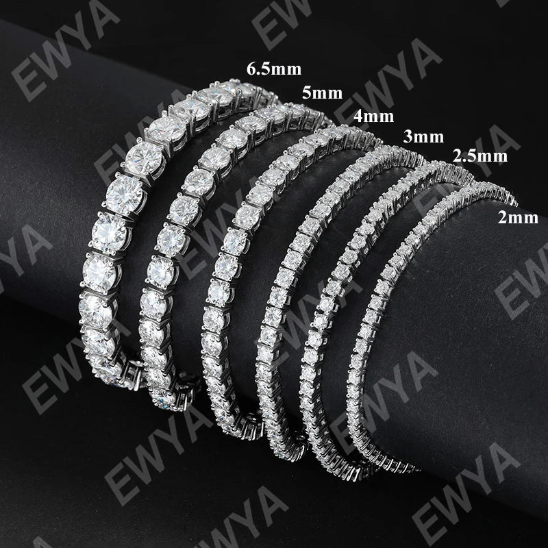 EWYA 925 Sterling Silver Moissanite Pulseira 0.1ct 3mm D VVS1 Diamante com GRA para As Mulheres Espumante Festa de Casamento Jóias Finas