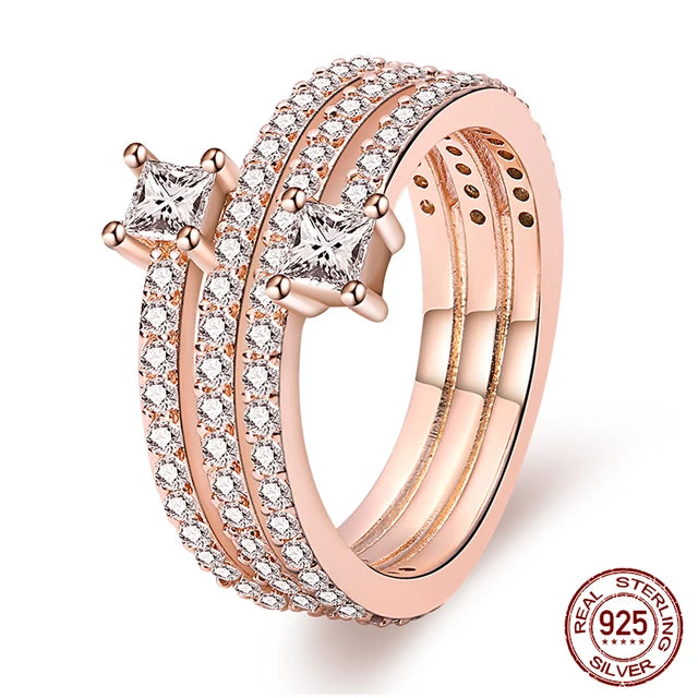 925 Sterling Silver Zircon Anéis para Mulheres, 100% Prata, Coração, Coroa, Estrela, Lua, Floco De Neve, Moda, Noivado, Jóias De Casamento