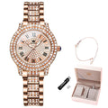 OLEVS-Relógio de quartzo feminino com pulseira de aço inoxidável, relógio de pulso para senhoras em ouro rosa, presente de luxo, marca superior, diamante, novo