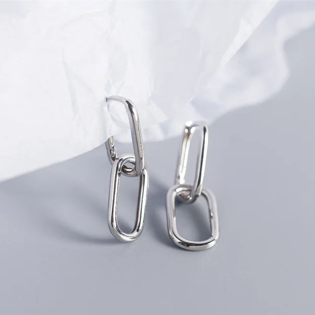 925 Sterling Silver Geometric Oval Hoop Earrings para mulheres, estilo simples de metal, destacável, autêntico, E-073