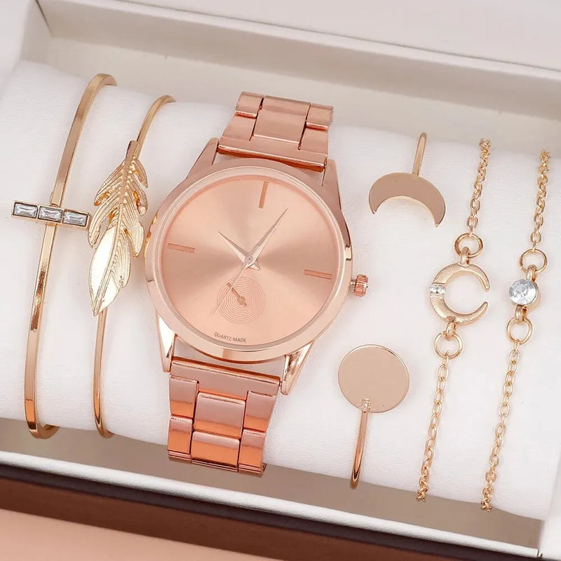 Conjunto de relógio de quartzo prateado feminino, Pulseira de luxo feminina, Relógio de pulso, Presente relógio, Vestido, Esporte, 2023
