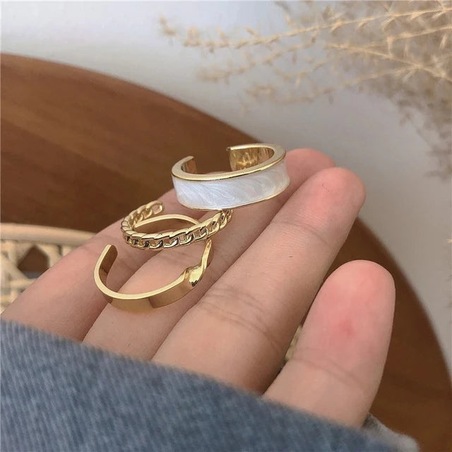Moda simples hiphop na moda branco verde ajustável anel de dedo aberto para as mulheres unk legal resina corrente anéis conjunto jóias presente da menina