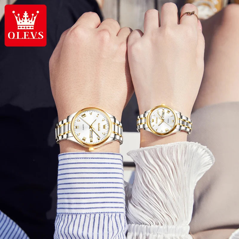 OLEVS-Relógio de quartzo impermeável masculino e feminino, relógio de casal, original, marca de luxo, conjunto de relógio dele ou dela, presente, 5563