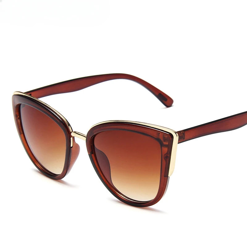 Óculos de sol luxuosos para mulheres Cat Eye Sunglasses, PC com metal, Big, Black, venda rápida, óculos polarizados