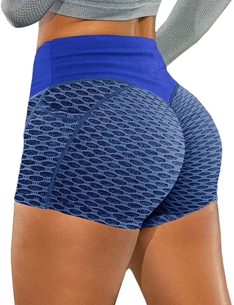 Shorts skinny de cintura alta com bolso para mulheres, leggings femininas de treino, shorts esportivos, push bumbum bolha, ginásio fitness
