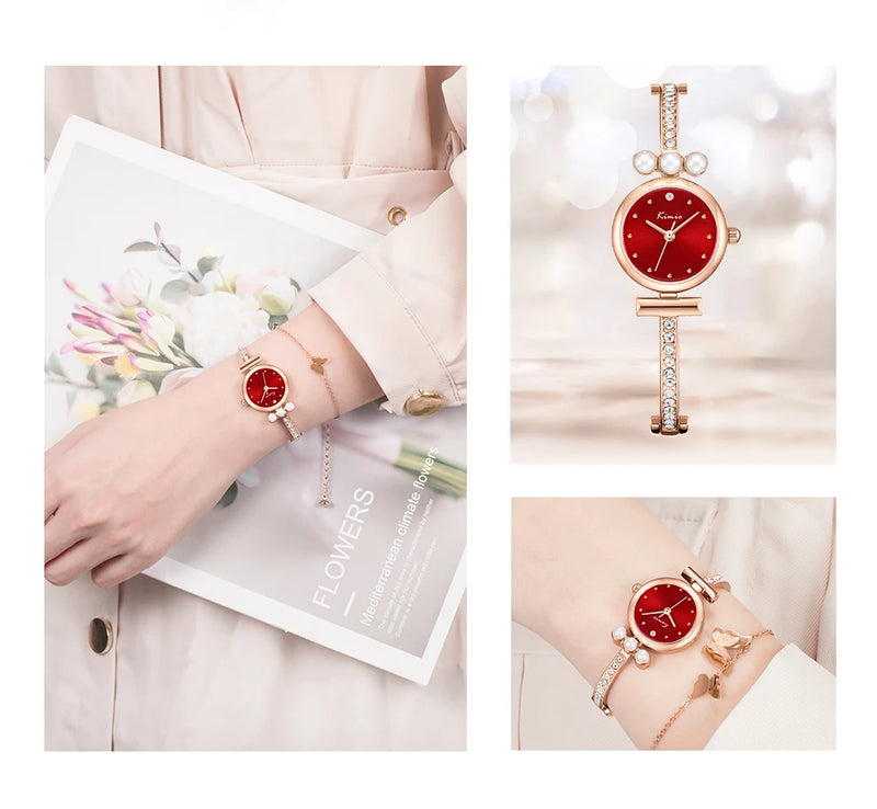 Kimio mulheres relógio de quartzo japão movimento à prova dwaterproof água topo marca luxo rosegold pulseira moda casual vestido de pulso presentes