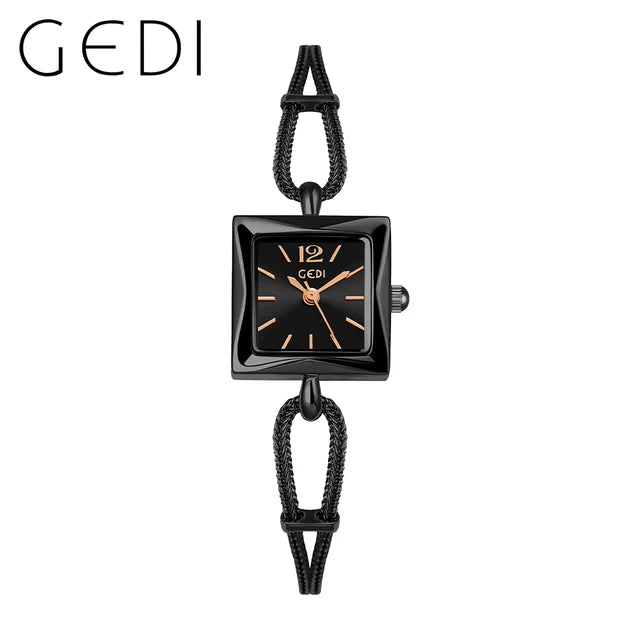Rose Gold Square Quartz relógio de pulso para mulheres, liga corda pulseira relógios, luxo, resistência à água 30m, moda feminina