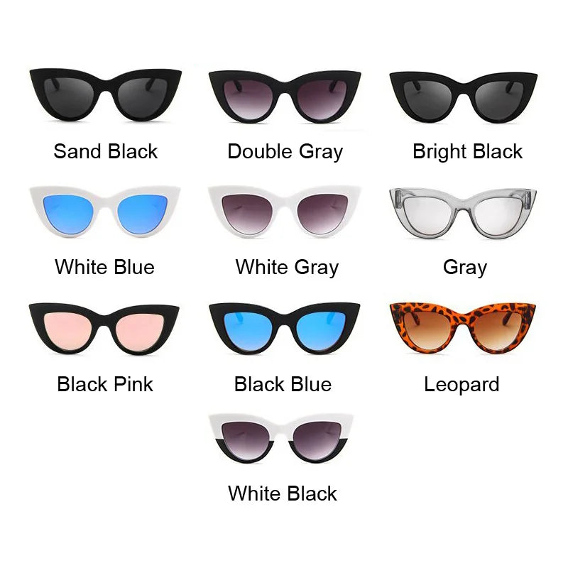 Óculos de sol vintage para mulheres, marca retro, Cateye Shades, óculos de sol, espelho gradiente, moldura plástica, designer