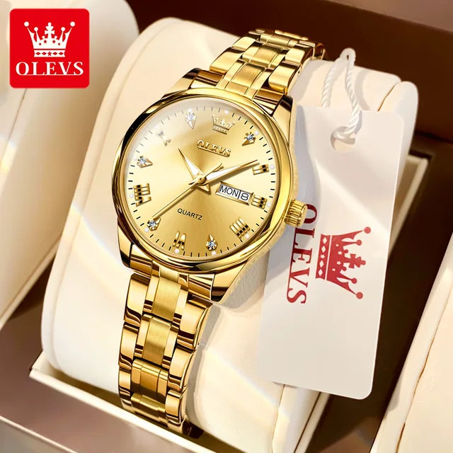 OLEVS-Relógio de quartzo impermeável masculino e feminino, relógio de casal, original, marca de luxo, conjunto de relógio dele ou dela, presente, 5563