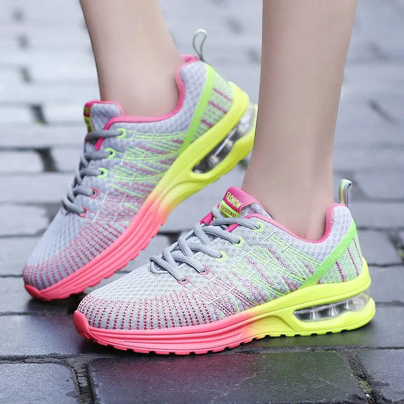 Mulheres Sapatos Running Shoes Para As Mulheres Outdoor Elastic Jogging Sneakers Almofada De Ar Calçados Esportivos Tênis