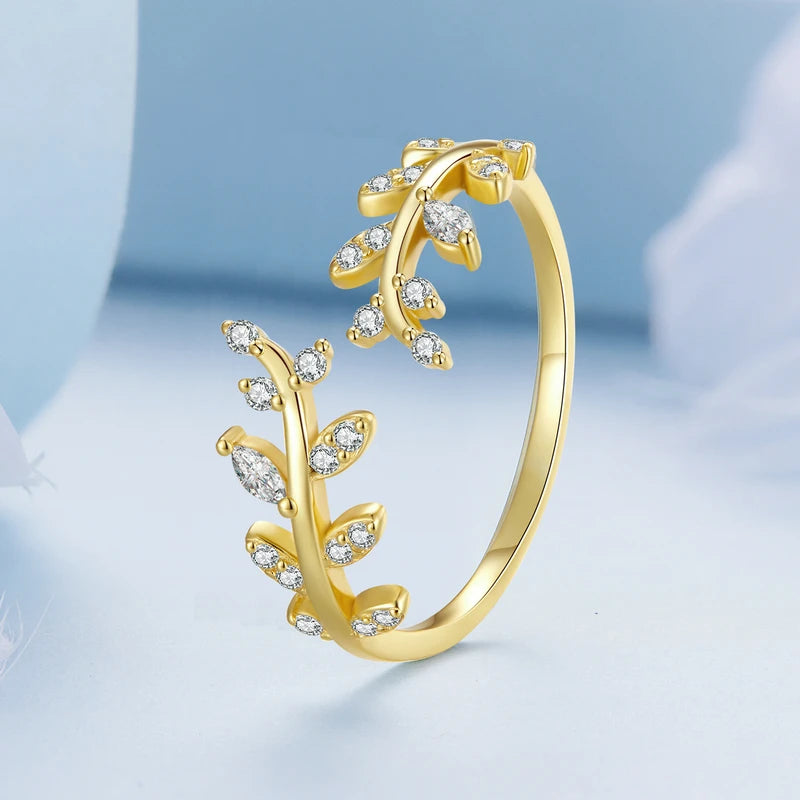 Bamoer-925 anel de prata esterlina para mulheres, jóias finas com design delicado folha, 2 cores, estilo coreano, presente de casamento