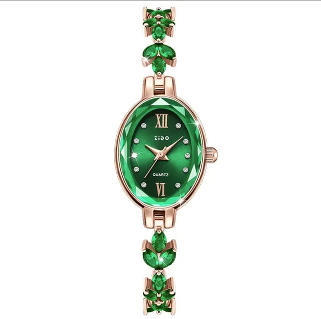 UTHAI-Relógio Feminino V22 Diamante Incrustado, Oval Quartz Bracelet Relógio De Pulso, Impermeável, Luz, Luxo, Moda, Senhoras