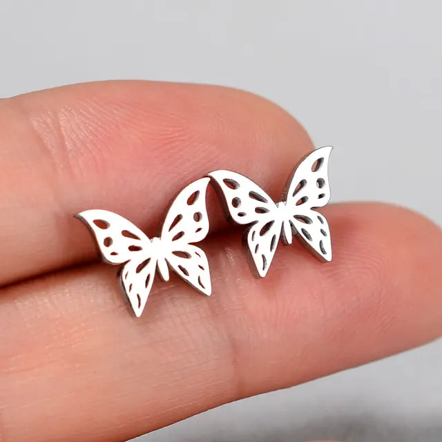 Vintage requintado folha de aço inoxidável borboleta brincos mulheres múltiplos mini estrela lua relâmpago brincos piercing jóias